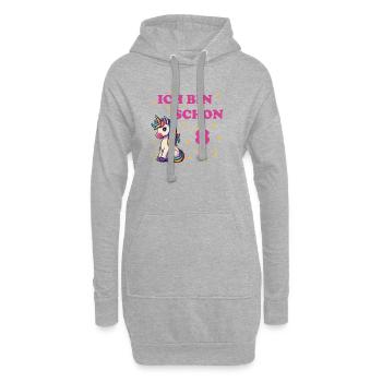 Kindergeburtstag 8, Tanzendes Lustiges Einhorn - Hoodie-Kleid - Grau meliert - Vorne