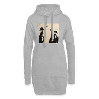 Feminine Silhouetten und minimalistischer Vogel - Hoodie-Kleid - Grau meliert - Vorne