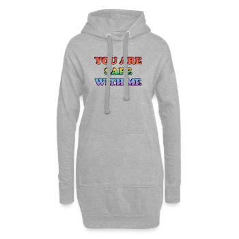 Du bist bei mir sicher Regenbogentext LGBT Safe Space - Hoodie-Kleid - Grau meliert - Vorne
