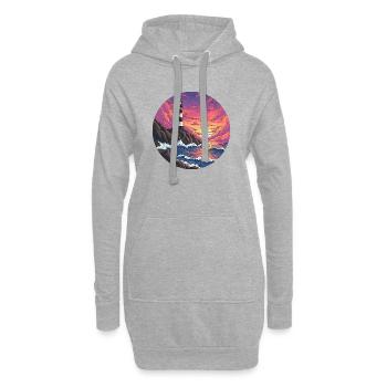 Comic Leuchtturm Meer Brandung Sonnenuntergang - Hoodie-Kleid - Grau meliert - Vorne
