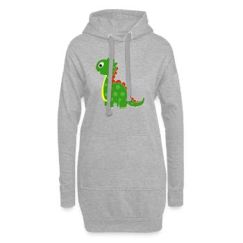 Grüner Dino mit hellen Punkten - Hoodie-Kleid - Grau meliert - Vorne