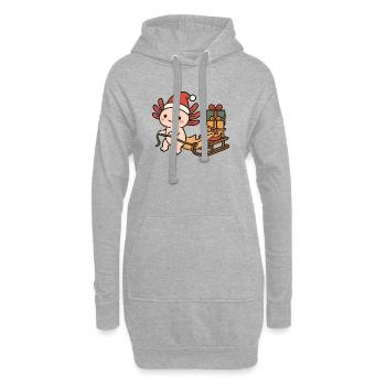 Weihnachts Axolotl – Mit Schlitten & Geschenken - Hoodie-Kleid - Grau meliert - Vorne