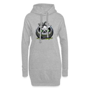 Grimmiger Kürbis Zombie mit grünen Augen - Hoodie-Kleid - Grau meliert - Vorne