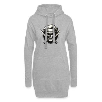 Crâne avec toque de chef - Sweat-shirt à capuche long Femme - gris chiné - Devant