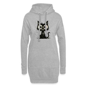 Lustige schwarze Katze mit großen Augen – splash - Hoodie-Kleid - Grau meliert - Vorne