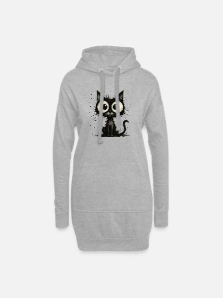 Funny black cat with big eyes – splash - Hoodie Dress - heather grey