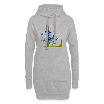 Motif Monogramme Floral Bleu Lettre L - Sweat-shirt à capuche long Femme - gris chiné - Devant