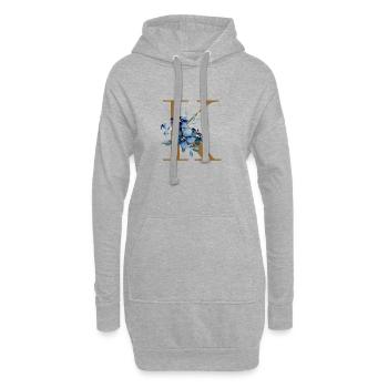 K Monogramme à fleurs bleues - Sweat-shirt à capuche long Femme - gris chiné - Devant