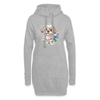 Shih Tzu und Schmetterling - Hoodie-Kleid - Grau meliert - Vorne