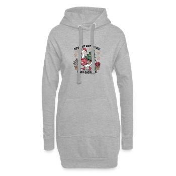 Weihnachtsstorch mit Baum und Weihnachtsgeschenken - Hoodie-Kleid - Grau meliert - Vorne