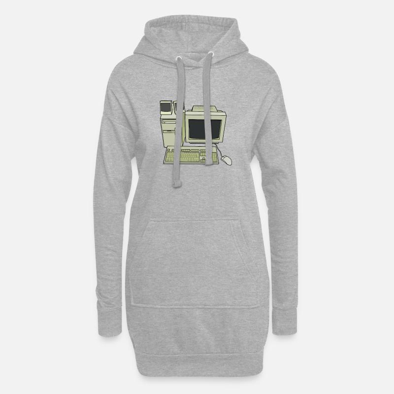 Retro Computer Desk Einrichtung - Hoodie-Kleid - Grau meliert