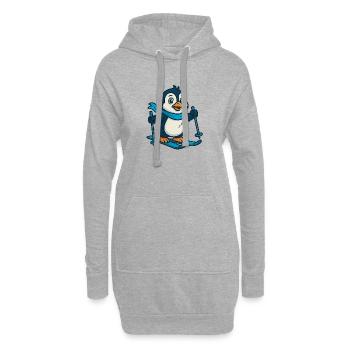 Pinguin auf Skiern mit Schal - Hoodie-Kleid - Grau meliert - Vorne
