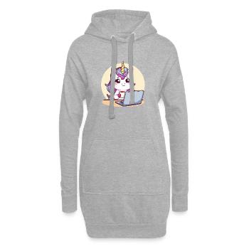 Licorne fatiguée sur ordinateur portable avec du café - Sweat-shirt à capuche long Femme - gris chiné - Devant
