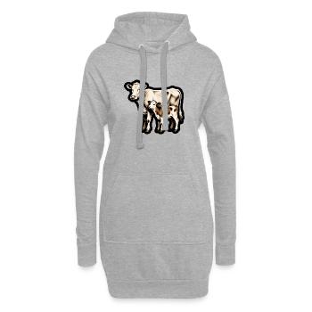 Mutterkuh mit Kalb – Retro Tierillustration - Hoodie-Kleid - Grau meliert - Vorne