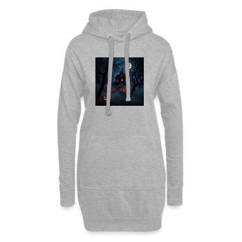Spukhaus unter Mond und Kürbissen - Hoodie-Kleid - Grau meliert - Vorne