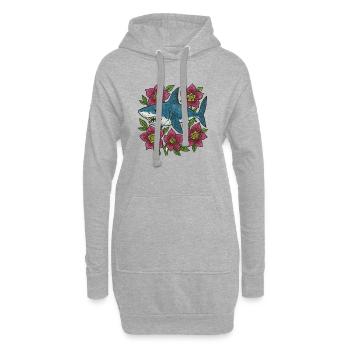 Requin parmi les fleurs pourpres - Sweat-shirt à capuche long Femme - gris chiné - Devant