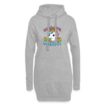 Cute Kawaii Unicorn – Fake It Until You Make It - Sweat-shirt à capuche long Femme - gris chiné - Devant