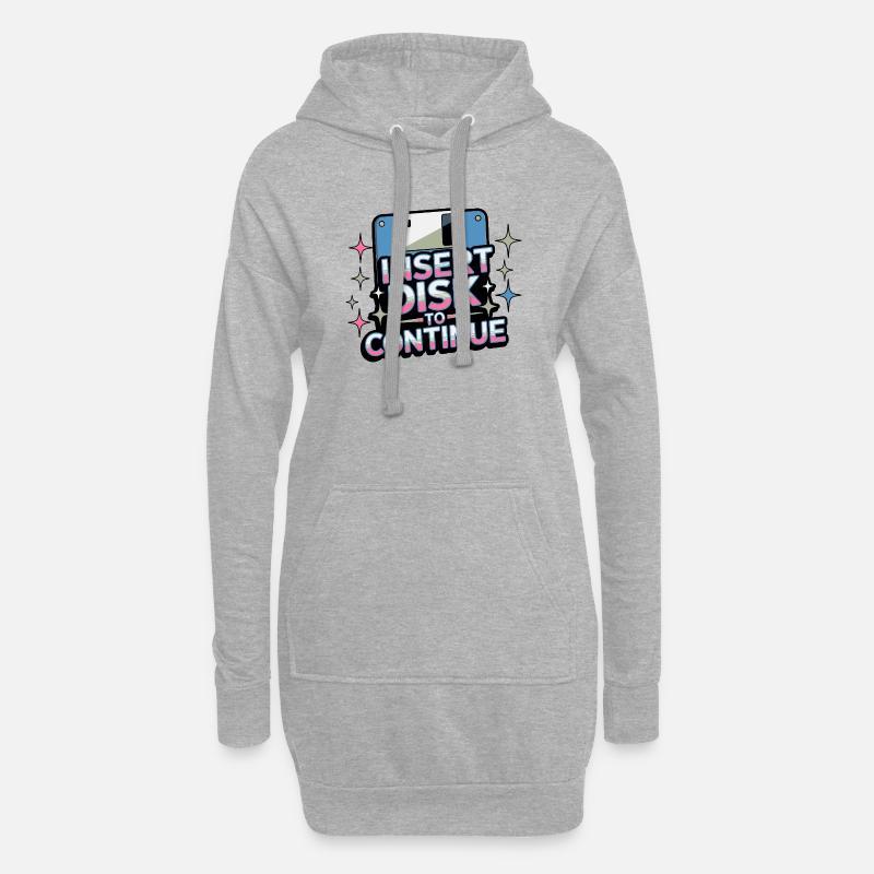 Y2K Retro – Insert Disk to Continue - Hoodie-Kleid - Grau meliert