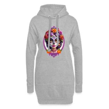 Mexikanischer Dia de Muertos Zuckerschädel - Hoodie-Kleid - Grau meliert - Vorne