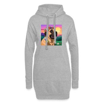 Dogue avec couronne florale - Sweat-shirt à capuche long Femme - gris chiné - Devant