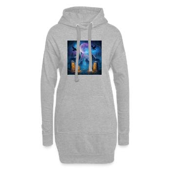 Mondnacht der Wölfe - Hoodie-Kleid - Grau meliert - Vorne