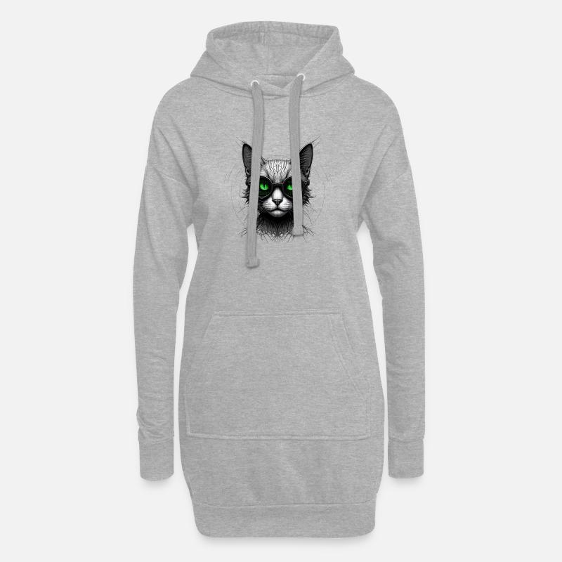 Grüne Augen Computer Programmierer Geek Katze - Hoodie-Kleid - Grau meliert