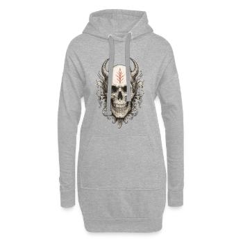 Crâne cornu runique cramoisi - Sweat-shirt à capuche long Femme - gris chiné - Devant