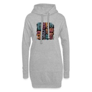 Bunte Steinbuchstaben Muster - Hoodie-Kleid - Grau meliert - Vorne