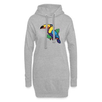Bunter tropischer Tukan - Hoodie-Kleid - Grau meliert - Vorne