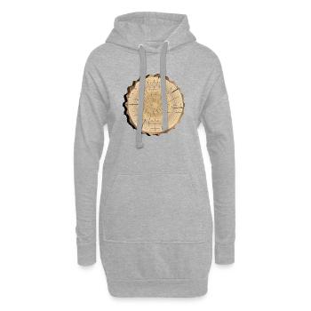 Holzscheibe mit Jahresringen – Natur & Zeitzeichen - Hoodie-Kleid - Grau meliert - Vorne