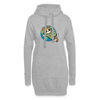 Chat sur la planète terre en hoodie kawaii - Sweat-shirt à capuche long Femme - gris chiné - Devant