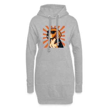 Beagle Hund mit Retro Sonnenbrille - Hoodie-Kleid - Grau meliert - Vorne