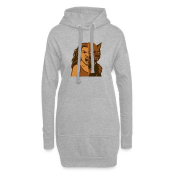 Dualité homme-loup-garou - Sweat-shirt à capuche long Femme - gris chiné - Devant