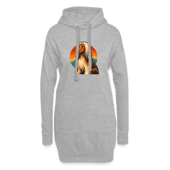 Afghanischer Hund im Retro-Sonnenuntergang - Hoodie-Kleid - Grau meliert - Vorne