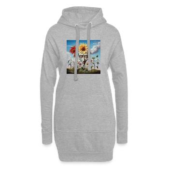 Surreales Sonnenkopf-Gesicht - Hoodie-Kleid - Grau meliert - Vorne