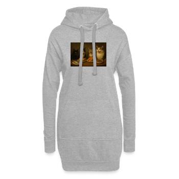 Vier Katzen beim Festmahl am Tisch - Hoodie-Kleid - Grau meliert - Vorne