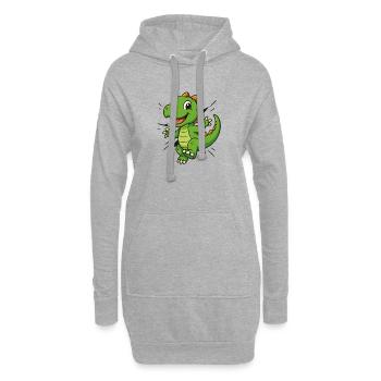 Süßer Comic Dino –  Kinder & Dinosaurier Fans - Hoodie-Kleid - Grau meliert - Vorne