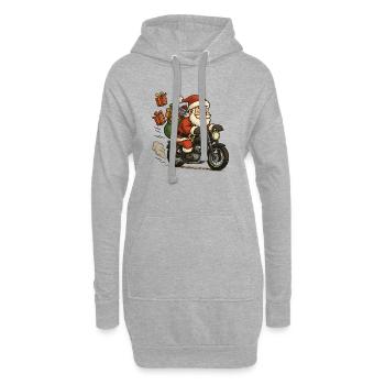 Weihnachtsmann auf Motorrad mit Geschenken - Hoodie-Kleid - Grau meliert - Vorne