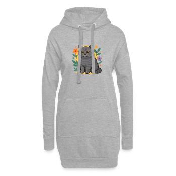 Chat British Shorthair en cercle de fleurs - Sweat-shirt à capuche long Femme - gris chiné - Devant