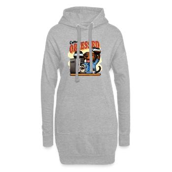 Kaffeebesessener Dackel Humor - Hoodie-Kleid - Grau meliert - Vorne