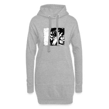 Kontrastiges Tierporträt Katze - Hoodie-Kleid - Grau meliert - Vorne