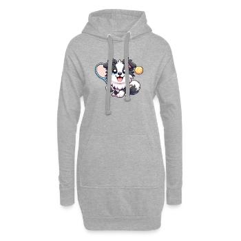 Süßer Border Collie Mit Tennisschläger Und Ball - Hoodie-Kleid - Grau meliert - Vorne