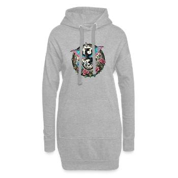 Kristalliner Drache im Rosenkristallgarten - Hoodie-Kleid - Grau meliert - Vorne