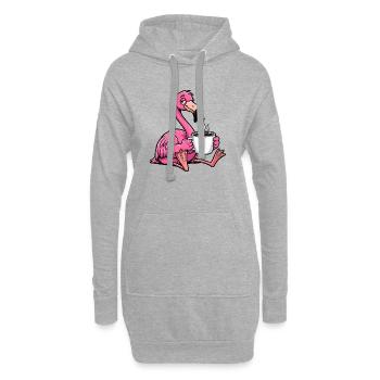 Süßer Cartoon Flamingo Kaffee Morgenmuffel Büro An - Sweat-shirt à capuche long Femme - gris chiné - Devant