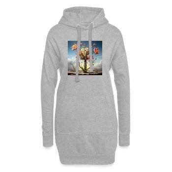 S surrealer Kaktus mit riesigen Blüten - Hoodie-Kleid - Grau meliert - Vorne