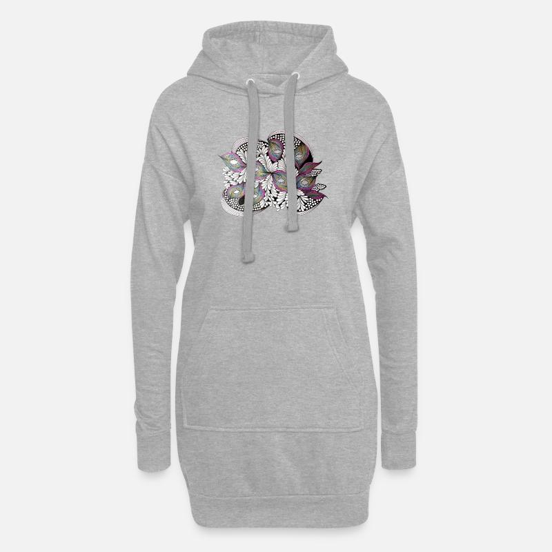 Peacock Feather Doodle Pattern - Hoodie Dress - heather grey