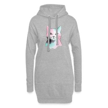 Pastellkatze Wasserfarben - Hoodie-Kleid - Grau meliert - Vorne