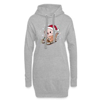 Chat de Noël laid sur le traîneau - Sweat-shirt à capuche long Femme - gris chiné - Devant