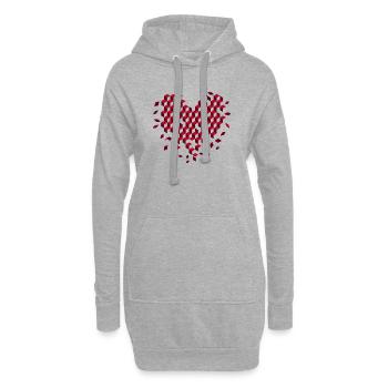 Geometrisches Herz aus roten Würfeln - Hoodie-Kleid - Grau meliert - Vorne
