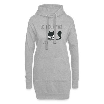 Je peux pas j'ai chat grognon - Sweat-shirt à capuche long Femme - gris chiné - Devant